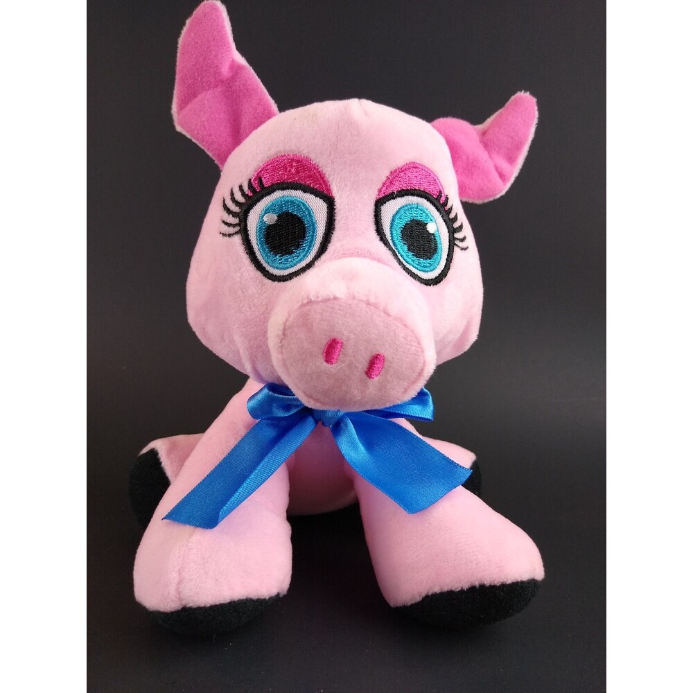 Pink Pig Plush Stuffed Animal Blue Eyes Long Lashes Eye Shadow Peek A Boo Toys